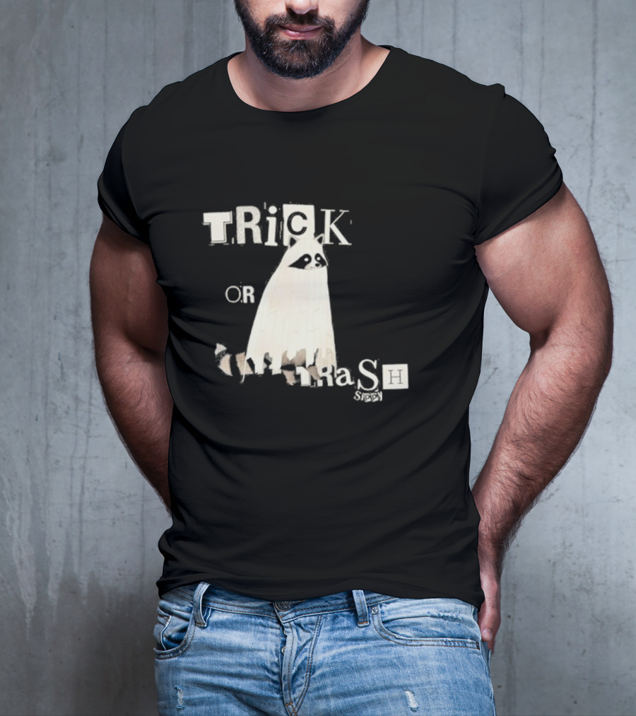 TRICK OR TRASH SIPPY Black Raccoon Ghost Costume T-Shirt