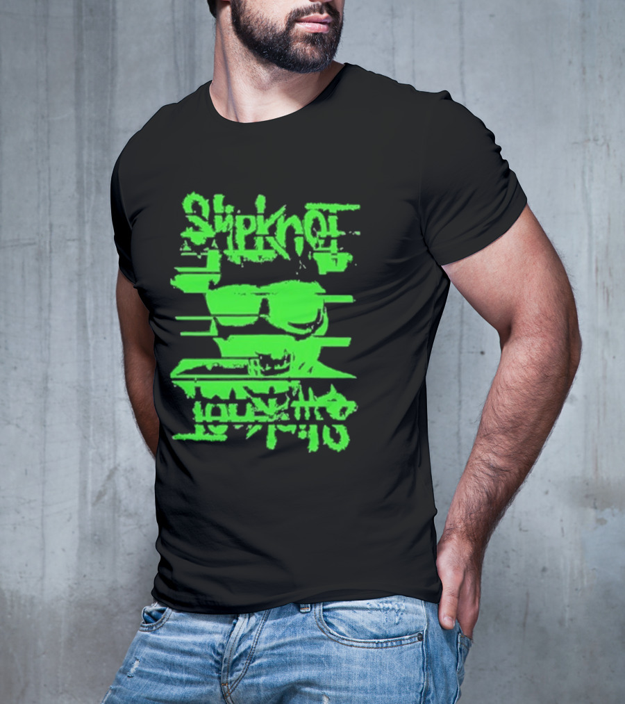 Slipknot The Thick Glitch Skull Neon Green T-Shirt