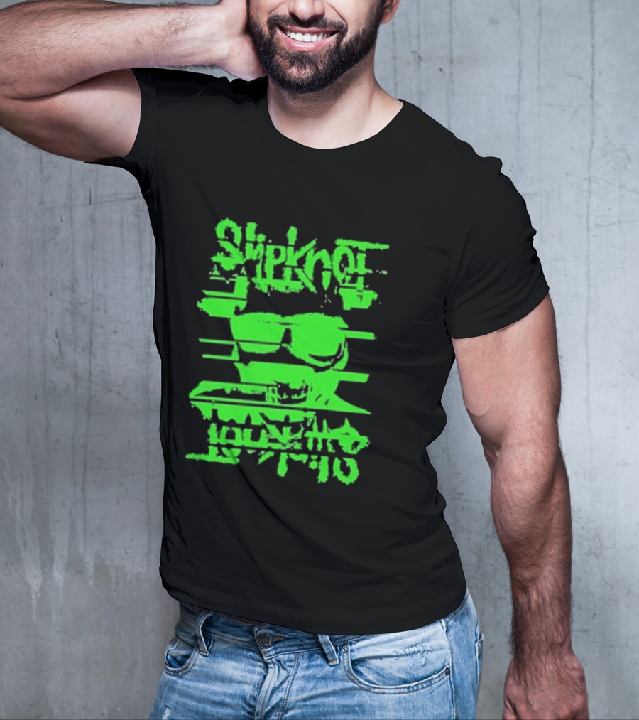 Slipknot The Thick Glitch Skull Neon Green T-Shirt