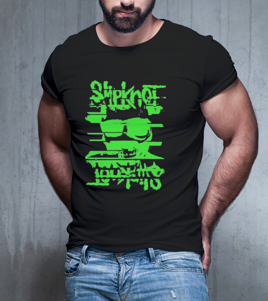 Slipknot The Thick Glitch Skull Neon Green T-Shirt