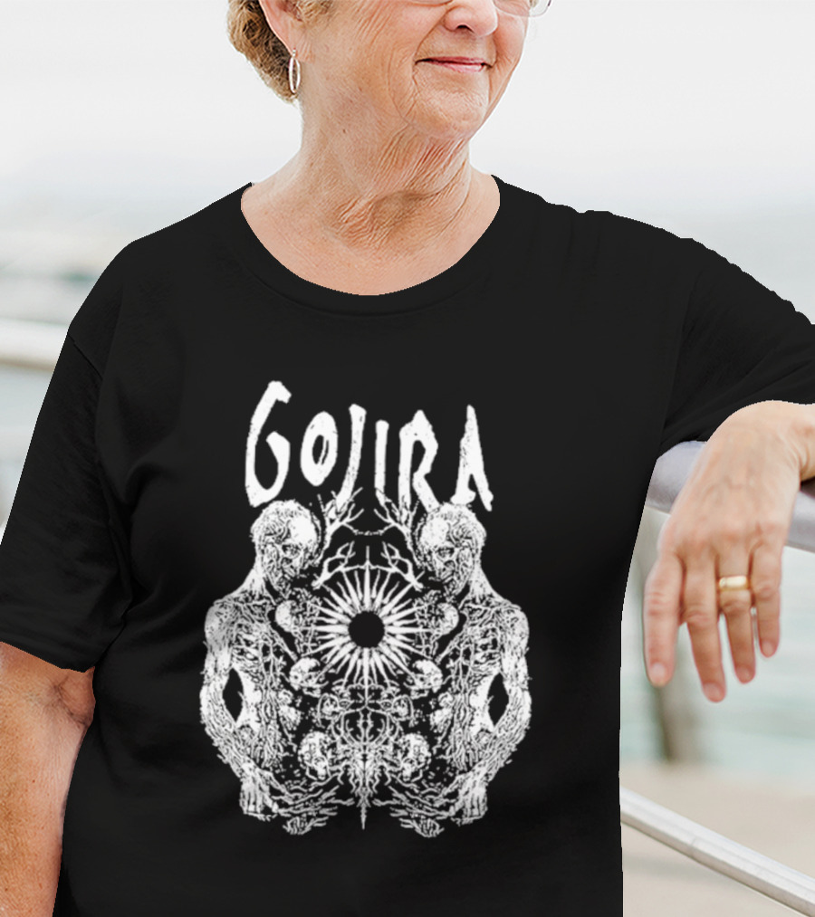 GOJIRA Twin Skull Symmetry With Skeletal Figures And Central Orb T-Shirt