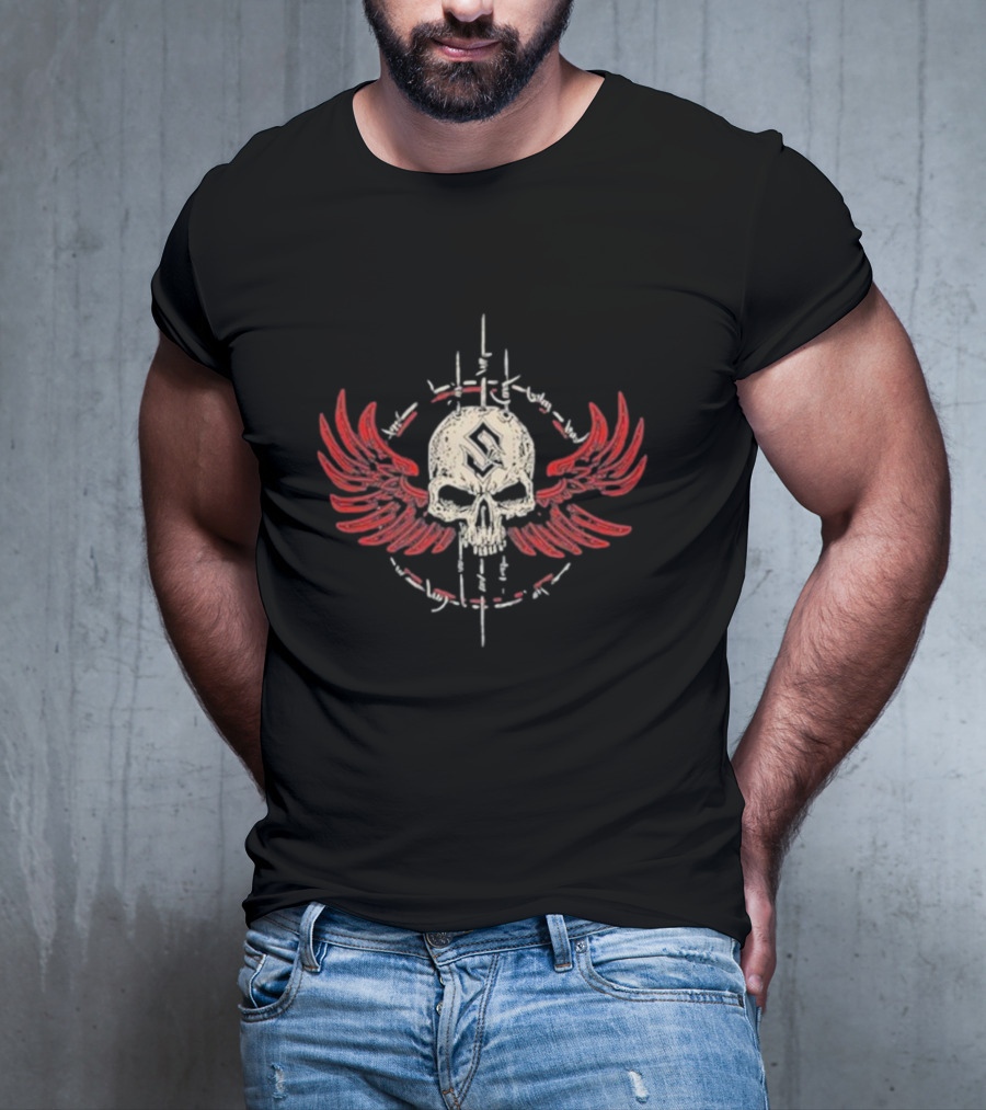 Sabaton Never-Ending Skull With Wings And Barbed Wire Circle T-Shirt