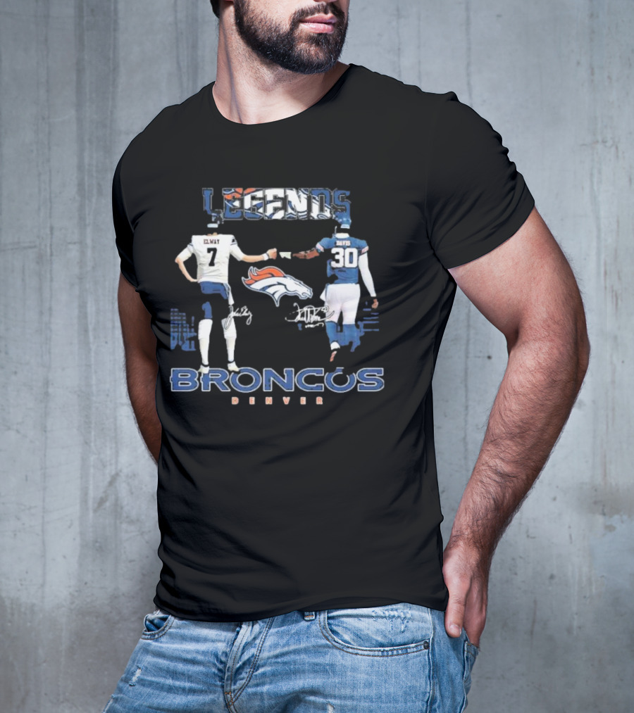 Denver Broncos Legends Elway Davis Signature Football Duo T-Shirt