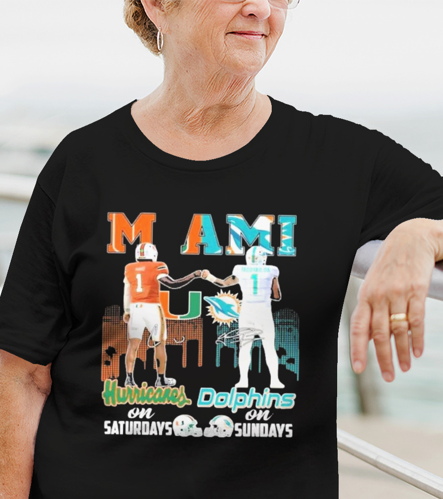 Miami Hurricanes On Saturdays Dolphins On Sundays T-Shirt