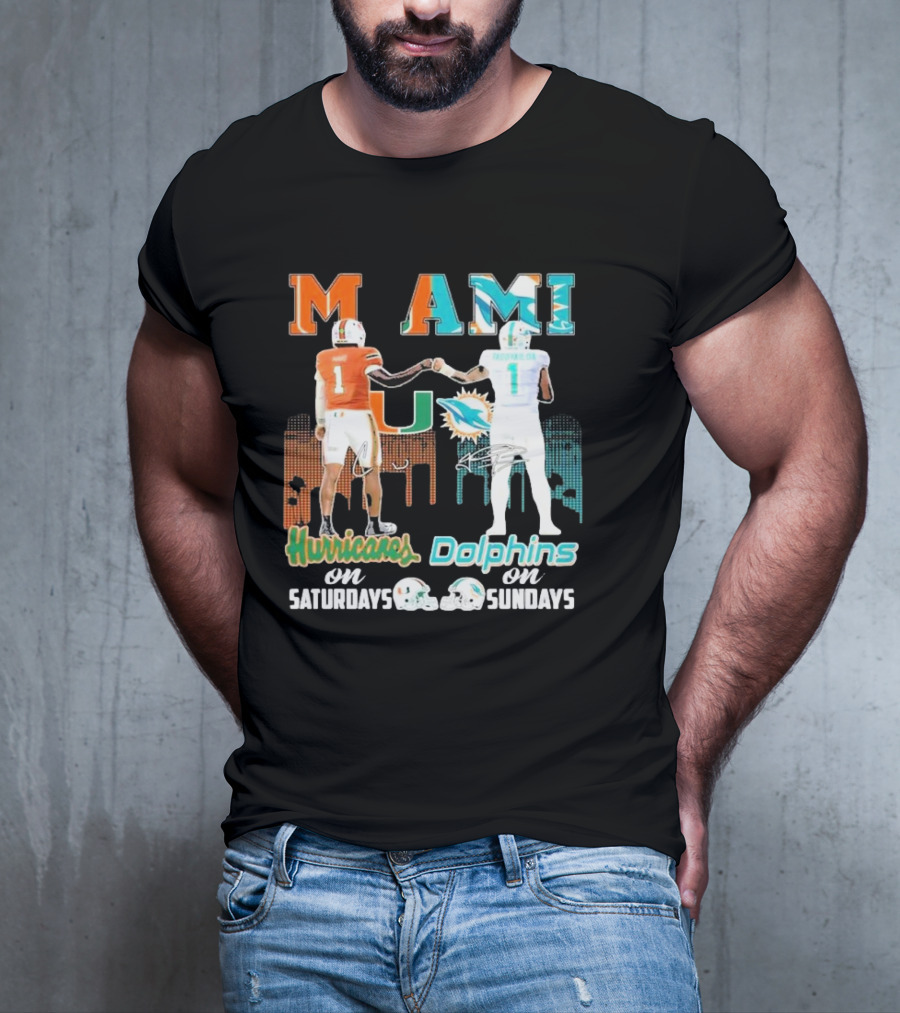 Miami Hurricanes On Saturdays Dolphins On Sundays T-Shirt
