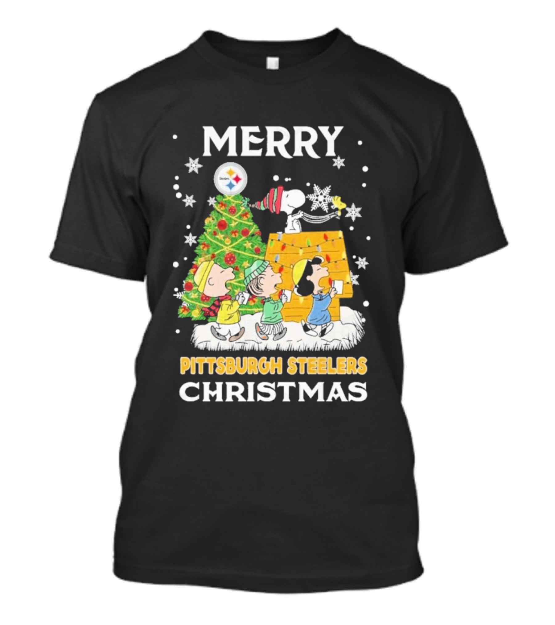 Merry Pittsburgh Steelers Christmas Peanuts Snoopy Holiday T-Shirt