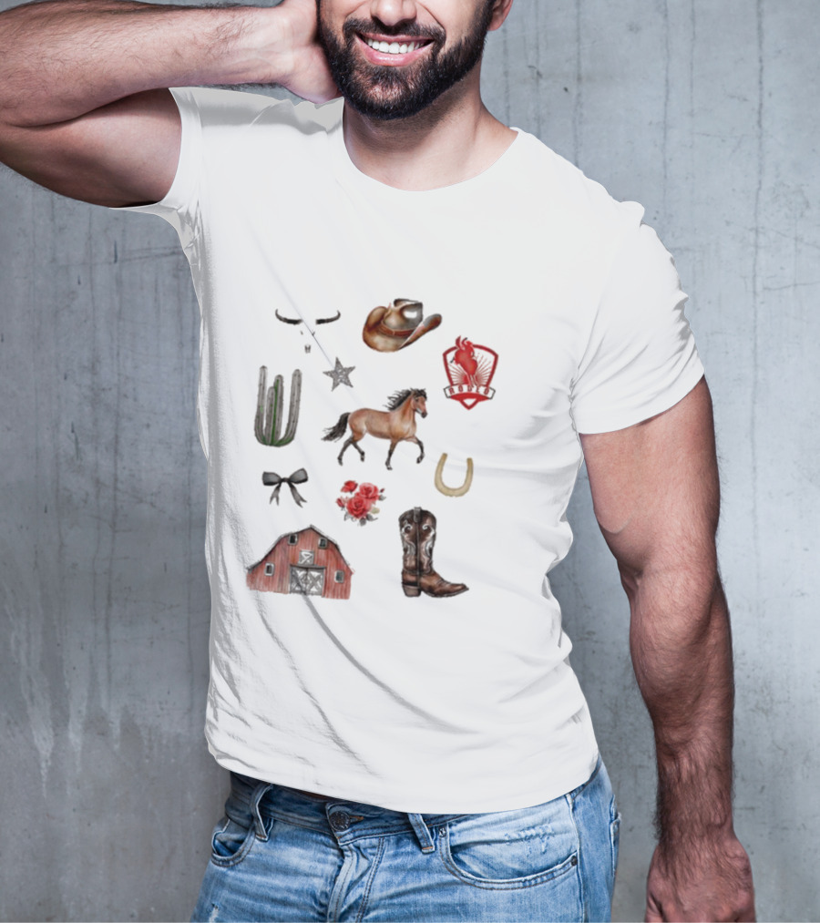 Books With Jess Cowboy Chestnut Cactus Horse Barn Boots Rose Rodeo Badge Hat Skulls Star Horseshoe T-Shirt