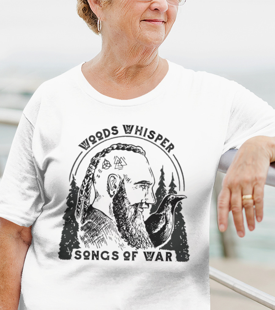 Woods Whisper Songs Of War Viking With Raven And Forest Symbols T-Shirt