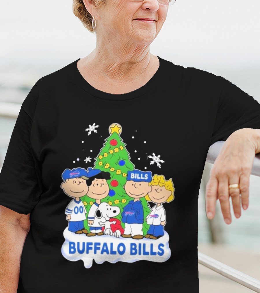 Buffalo Bills Snoopy Christmas Tree Peanuts Characters Holiday Scene T-Shirt