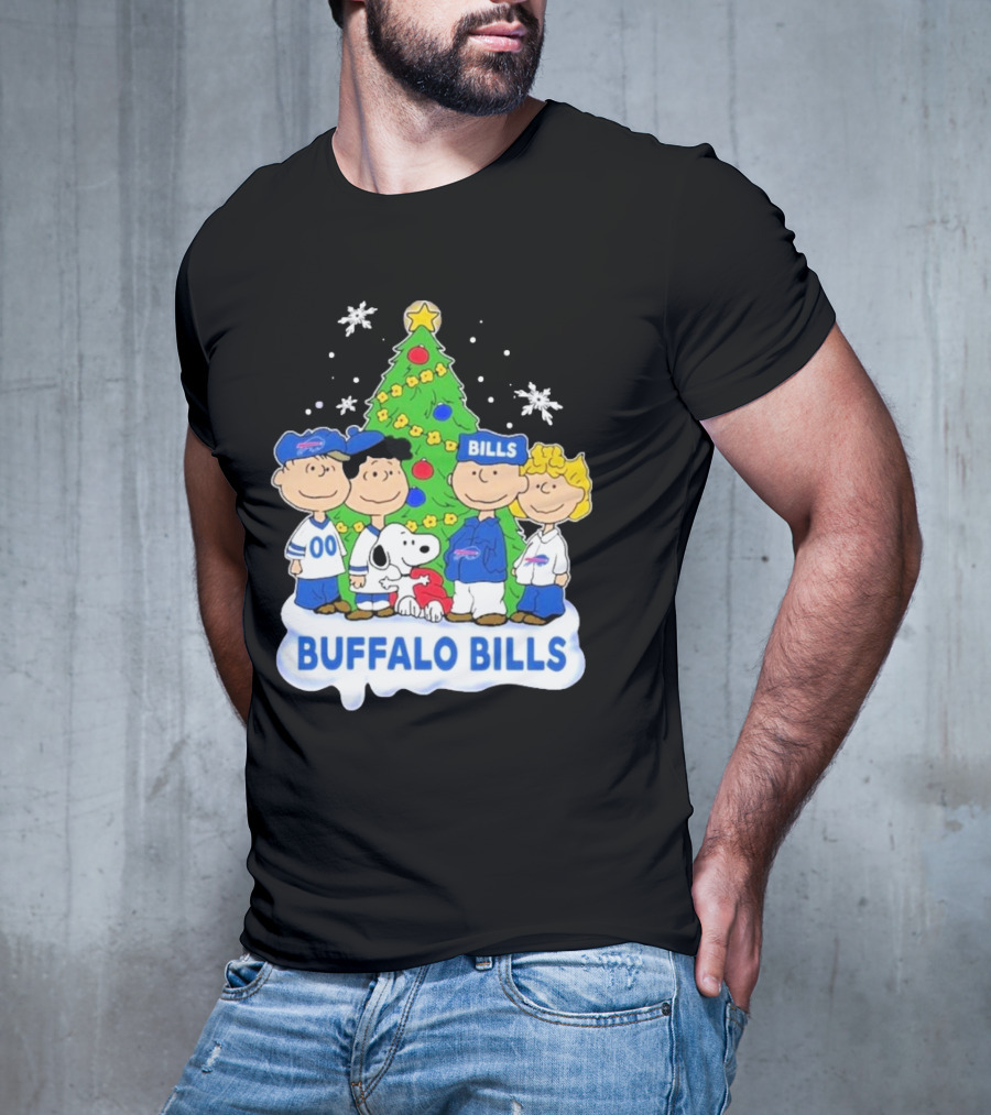 Buffalo Bills Snoopy Christmas Tree Peanuts Characters Holiday Scene T-Shirt