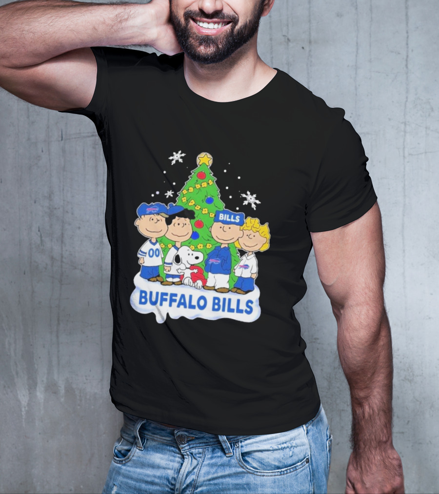 Buffalo Bills Snoopy Christmas Tree Peanuts Characters Holiday Scene T-Shirt
