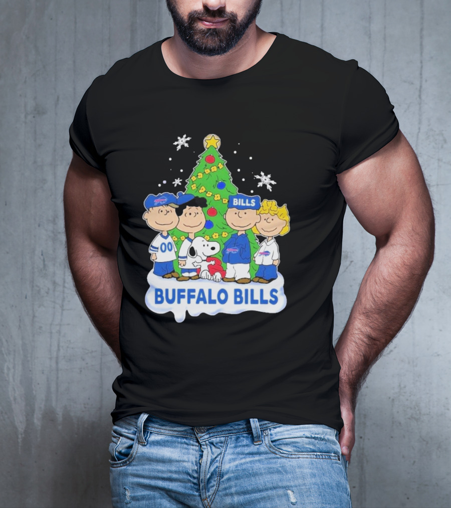Buffalo Bills Snoopy Christmas Tree Peanuts Characters Holiday Scene T-Shirt