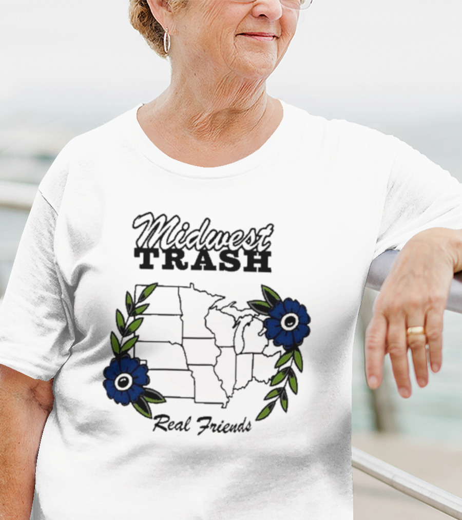Midwest Trash Real Friends Map With Flowers T-Shirt