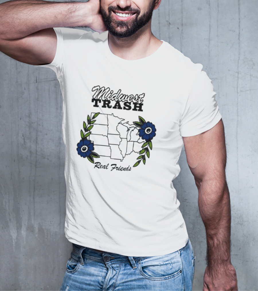 Midwest Trash Real Friends Map With Flowers T-Shirt