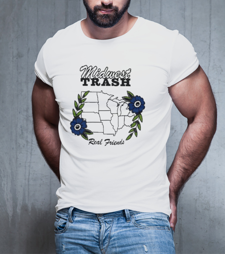 Midwest Trash Real Friends Map With Flowers T-Shirt