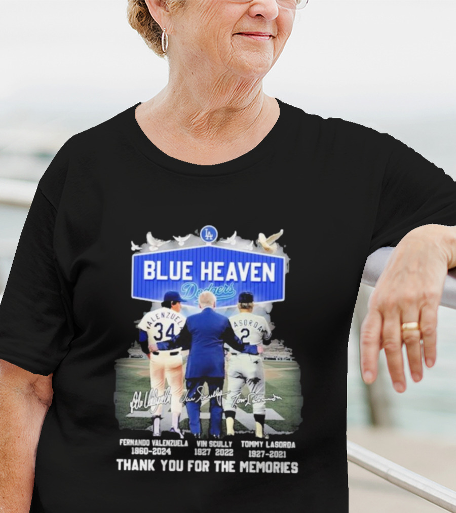 Blue Heaven Dodgers Thank You For The Memories Fernando Valenzuela Vin Scully Tommy Lasorda T-Shirt