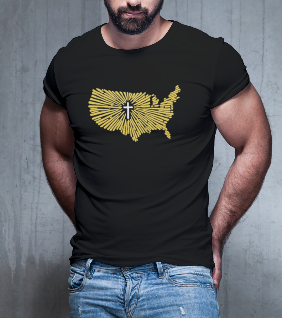 Christian Nationalism Cross In Radiating USA Outline Ccn T-Shirt