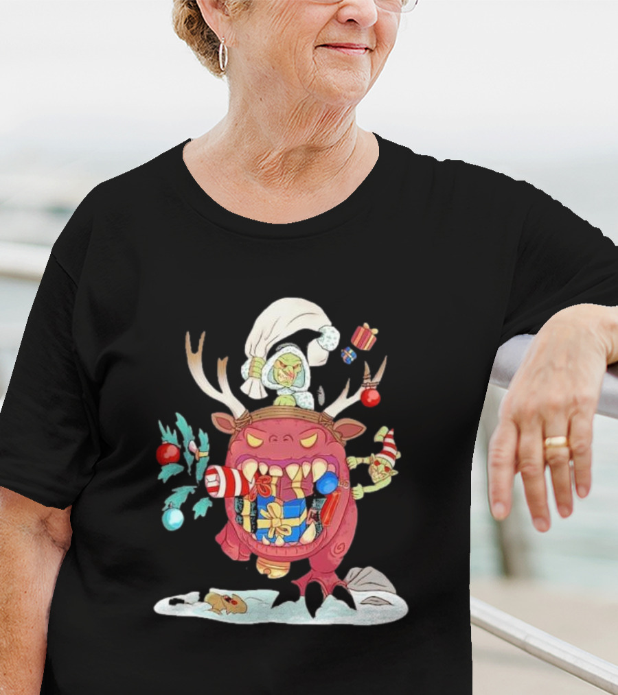 Grotmas Gitz Merry Gitmas Festive Creature With Antlers And Gifts T-Shirt