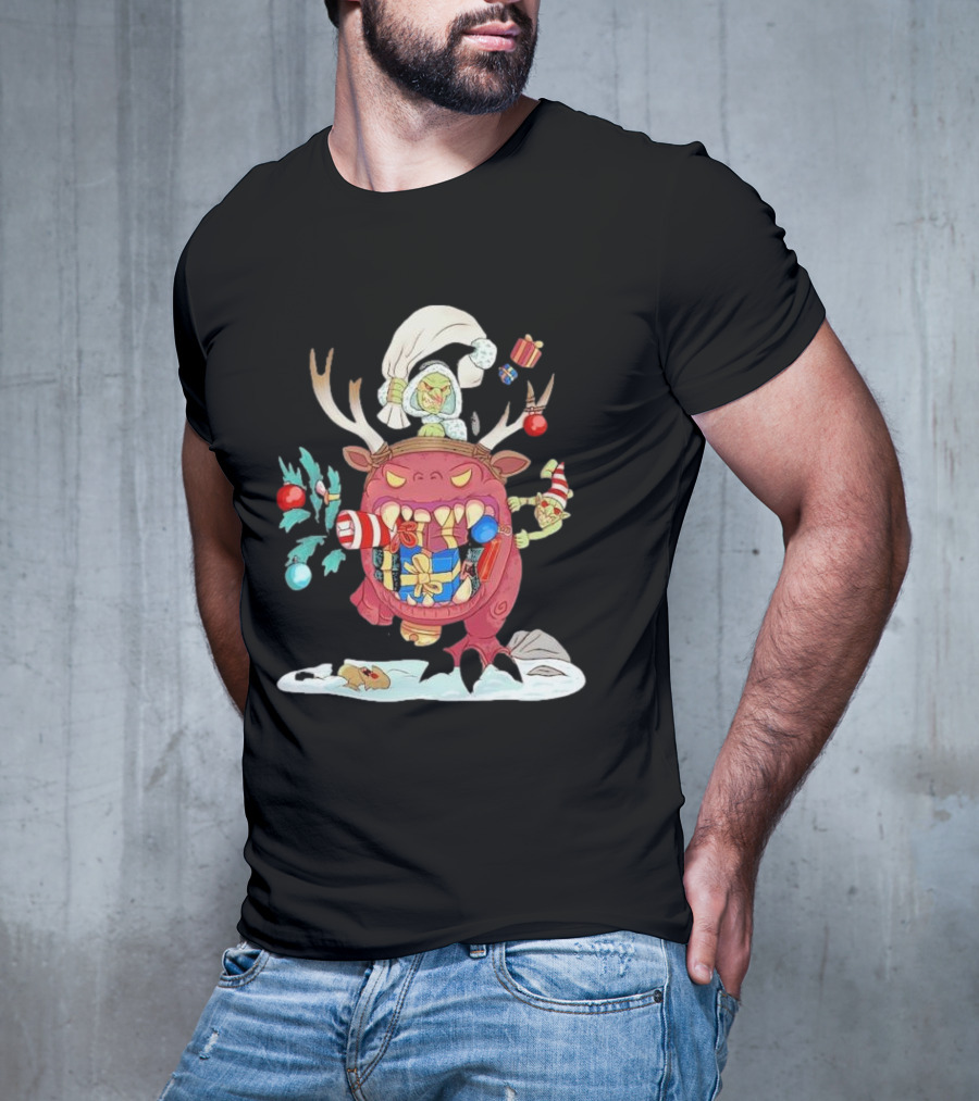 Grotmas Gitz Merry Gitmas Festive Creature With Antlers And Gifts T-Shirt