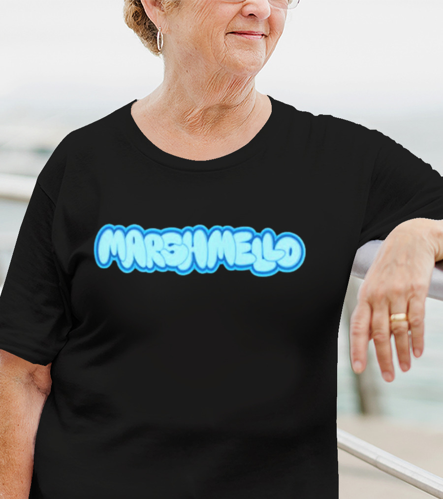 MARSHMELLO Bubble Style Logo Blue Text T-Shirt
