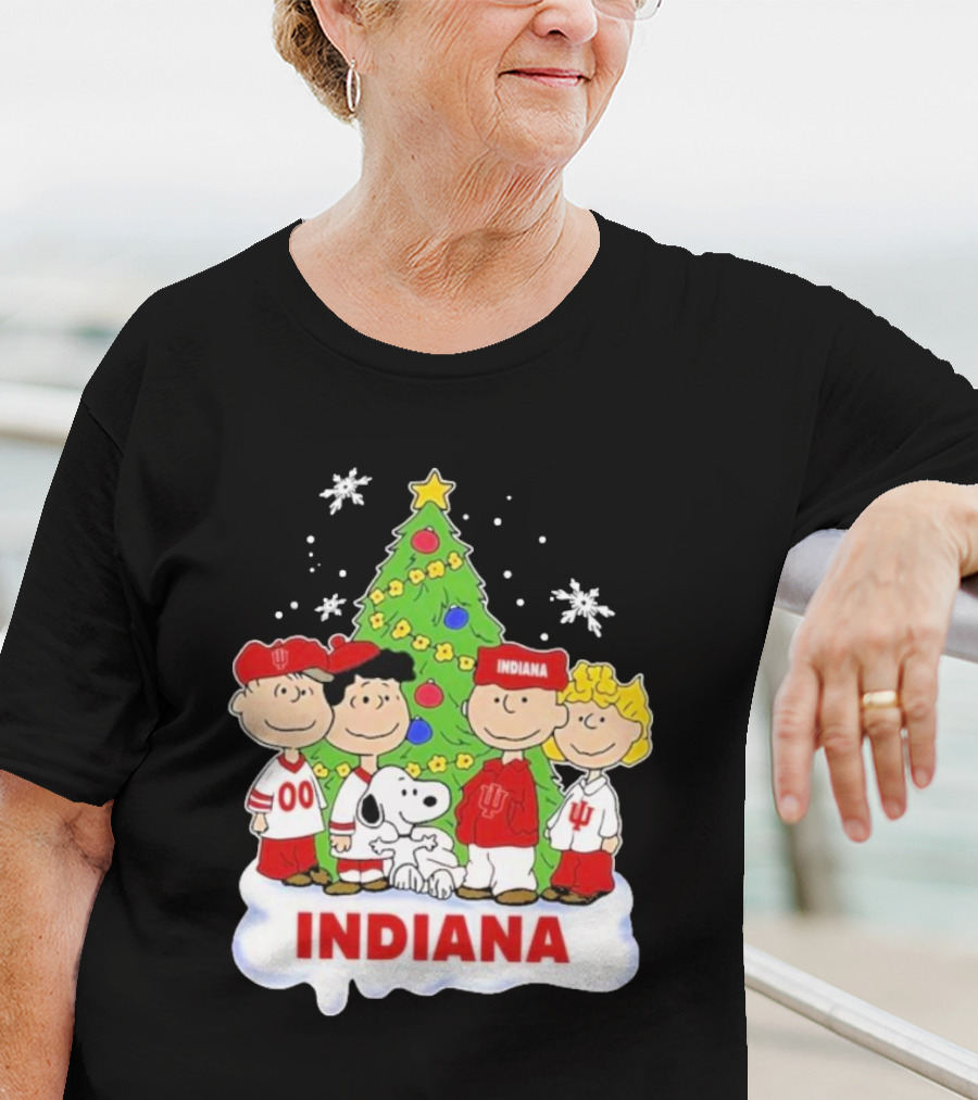 Indiana Hoosiers Snoopy Peanuts Christmas Tree Charlie Brown Lucy Linus T-Shirt