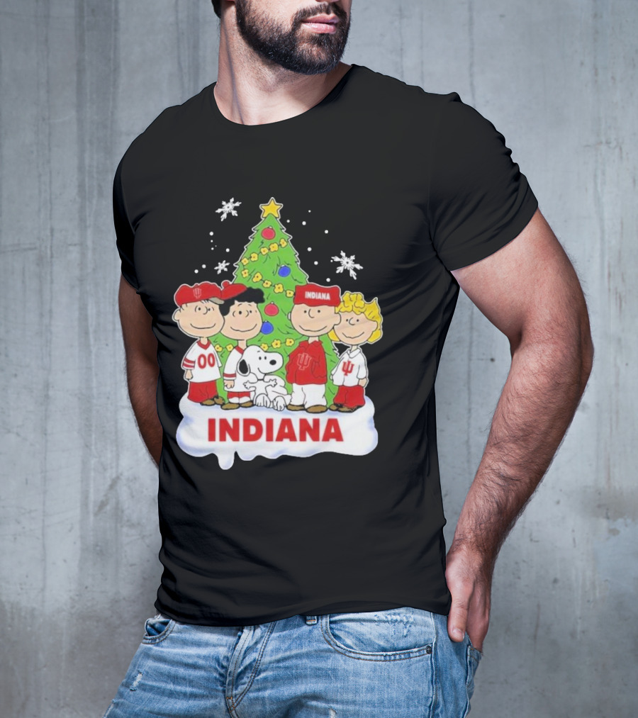Indiana Hoosiers Snoopy Peanuts Christmas Tree Charlie Brown Lucy Linus T-Shirt