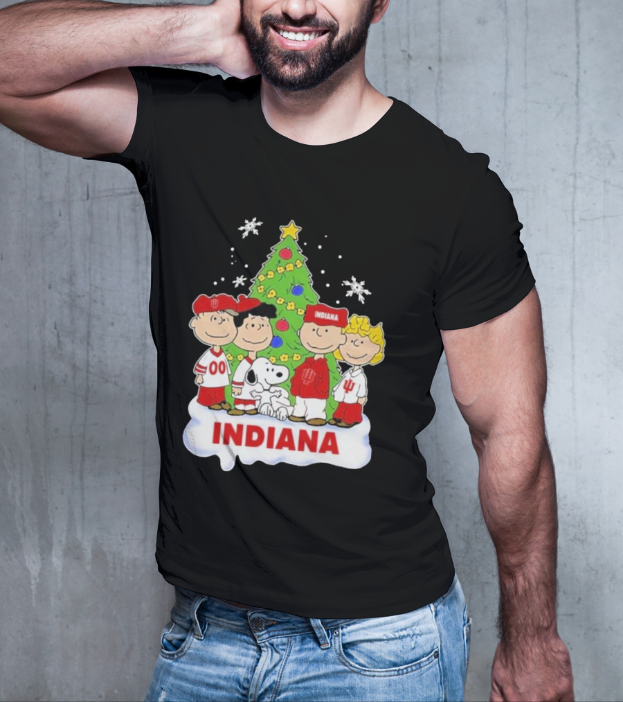 Indiana Hoosiers Snoopy Peanuts Christmas Tree Charlie Brown Lucy Linus T-Shirt