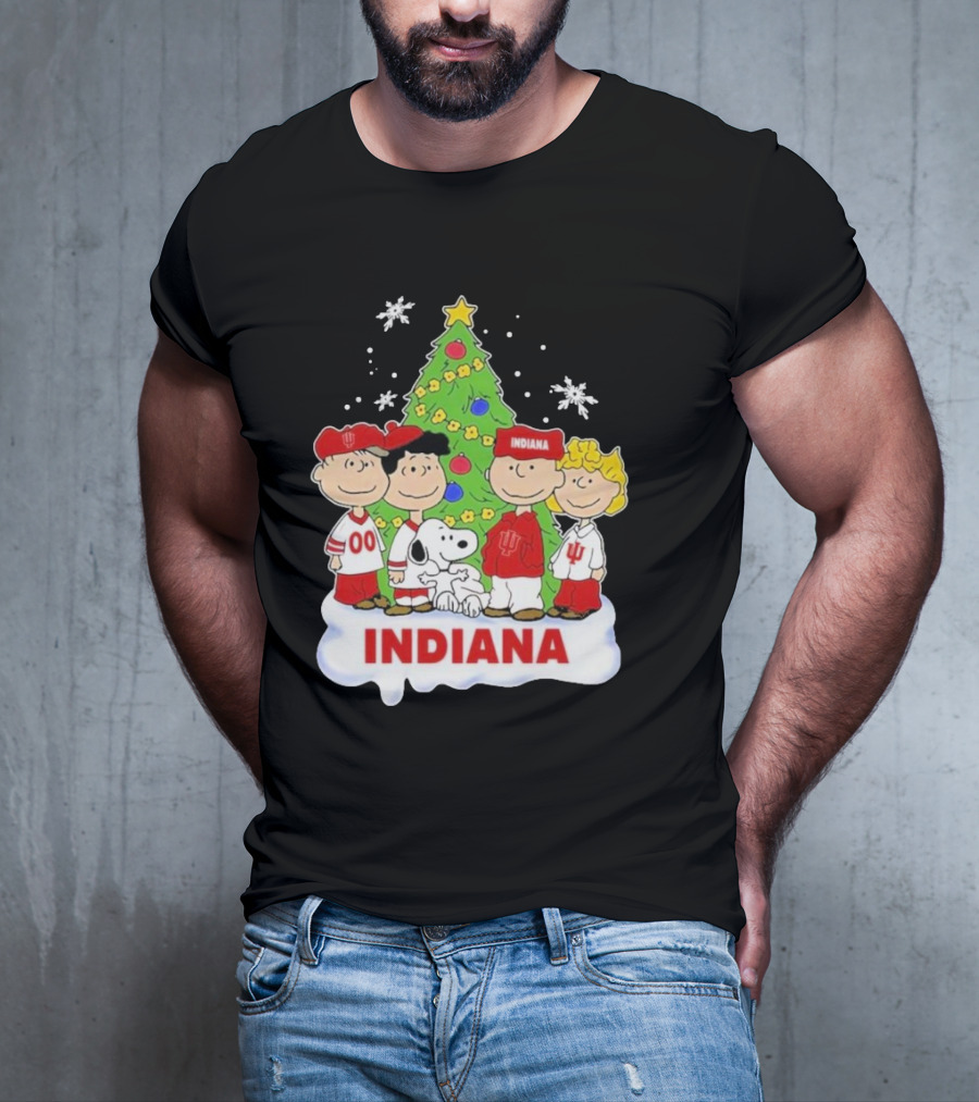 Indiana Hoosiers Snoopy Peanuts Christmas Tree Charlie Brown Lucy Linus T-Shirt