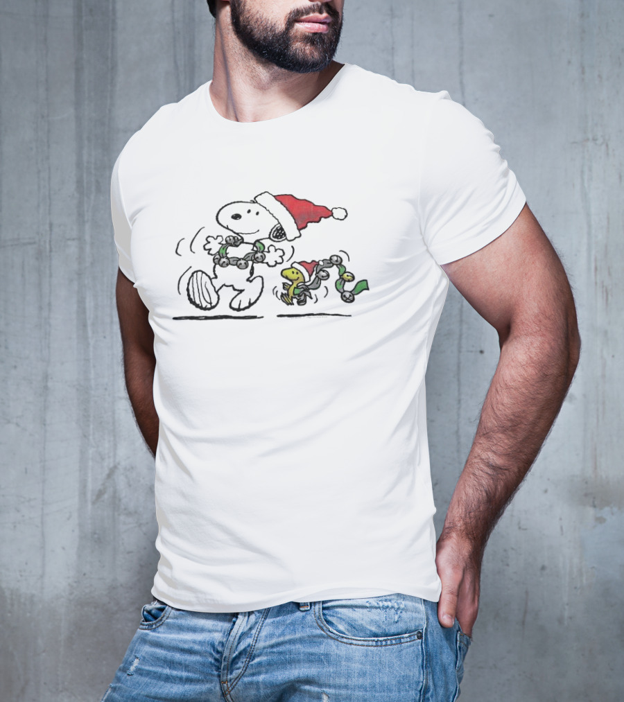 Snoopy And Woodstock Dancing In Santa Hats Christmas T-Shirt