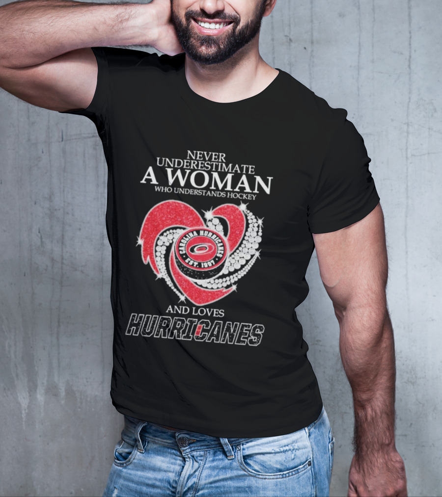 Never Underestimate A Woman Who Understands Hockey And Loves Carolina Hurricanes Est. 1997 T-Shirt