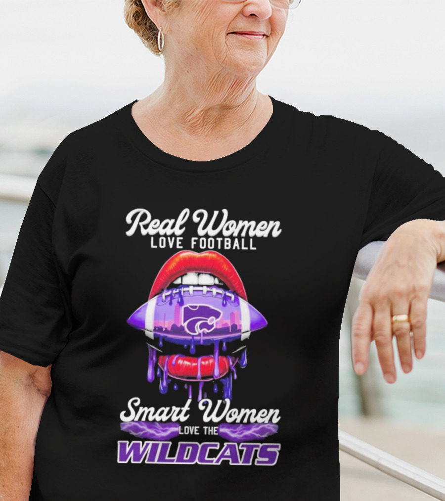Real Women Love Football Smart Women Love The Wildcats Kansas State Lips T-Shirt