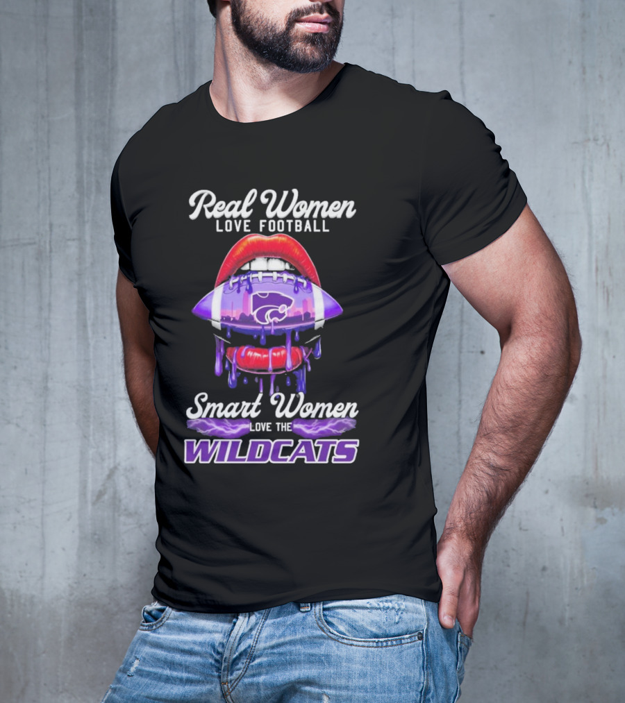 Real Women Love Football Smart Women Love The Wildcats Kansas State Lips T-Shirt