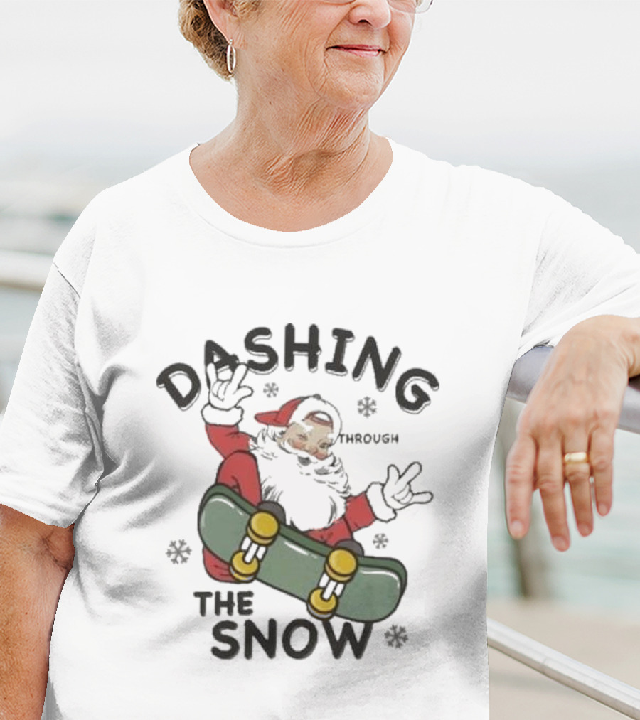 Santa Dashing Through The Snow On Snowboard Christmas T-Shirt