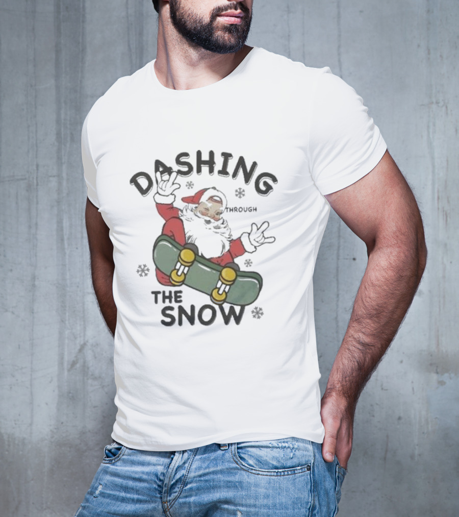 Santa Dashing Through The Snow On Snowboard Christmas T-Shirt