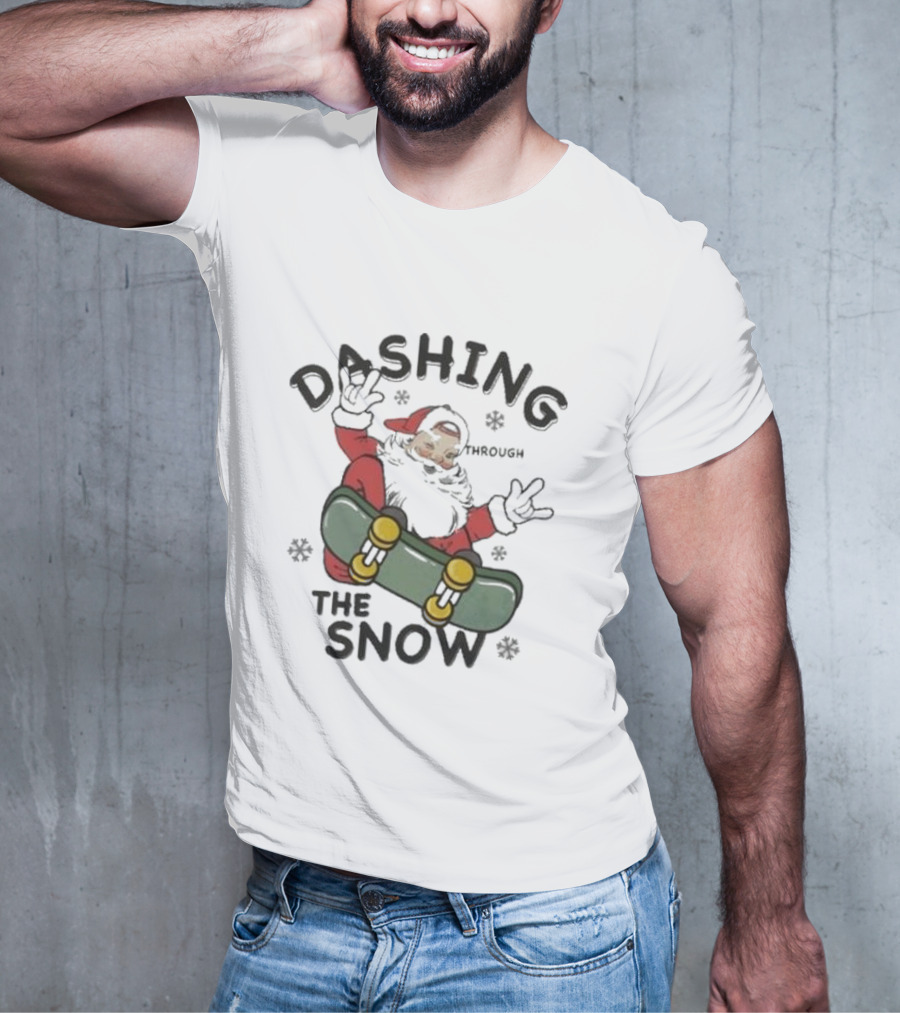 Santa Dashing Through The Snow On Snowboard Christmas T-Shirt
