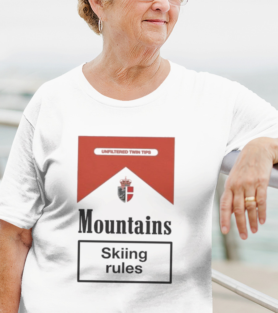 Unfiltered Twin Tips Mountains Skiing Rules Crest T-Shirt