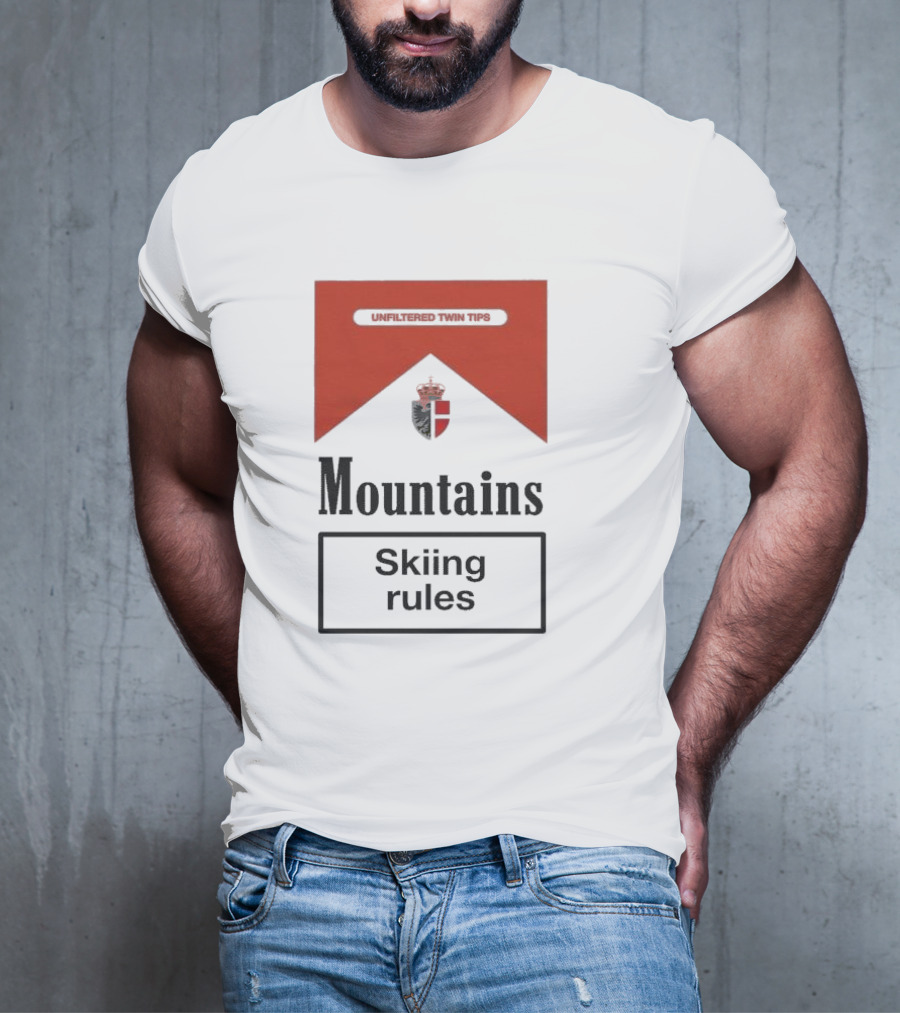 Unfiltered Twin Tips Mountains Skiing Rules Crest T-Shirt