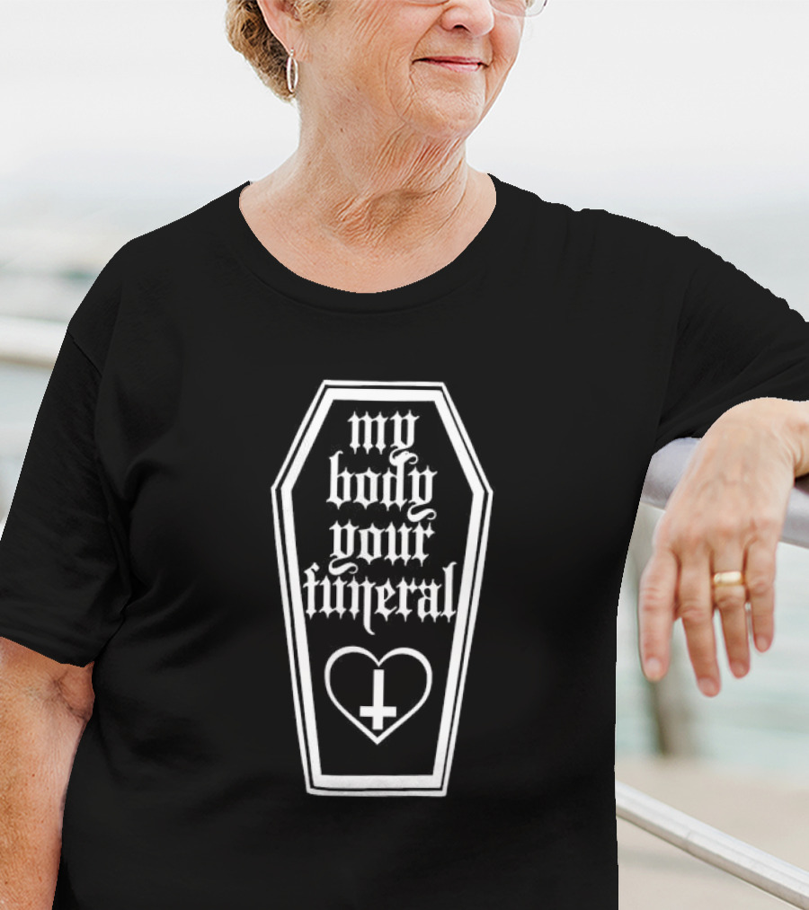 My Body Your Funeral Coffin Heart Inverted Cross Gothic T-Shirt