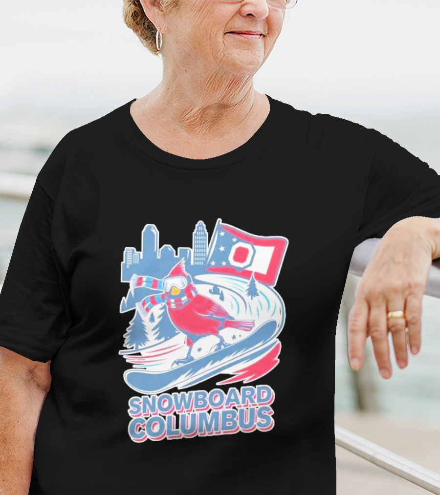 Snowboard Columbus Cardinal USA Snowboarding Animal Skyline Flag T-Shirt