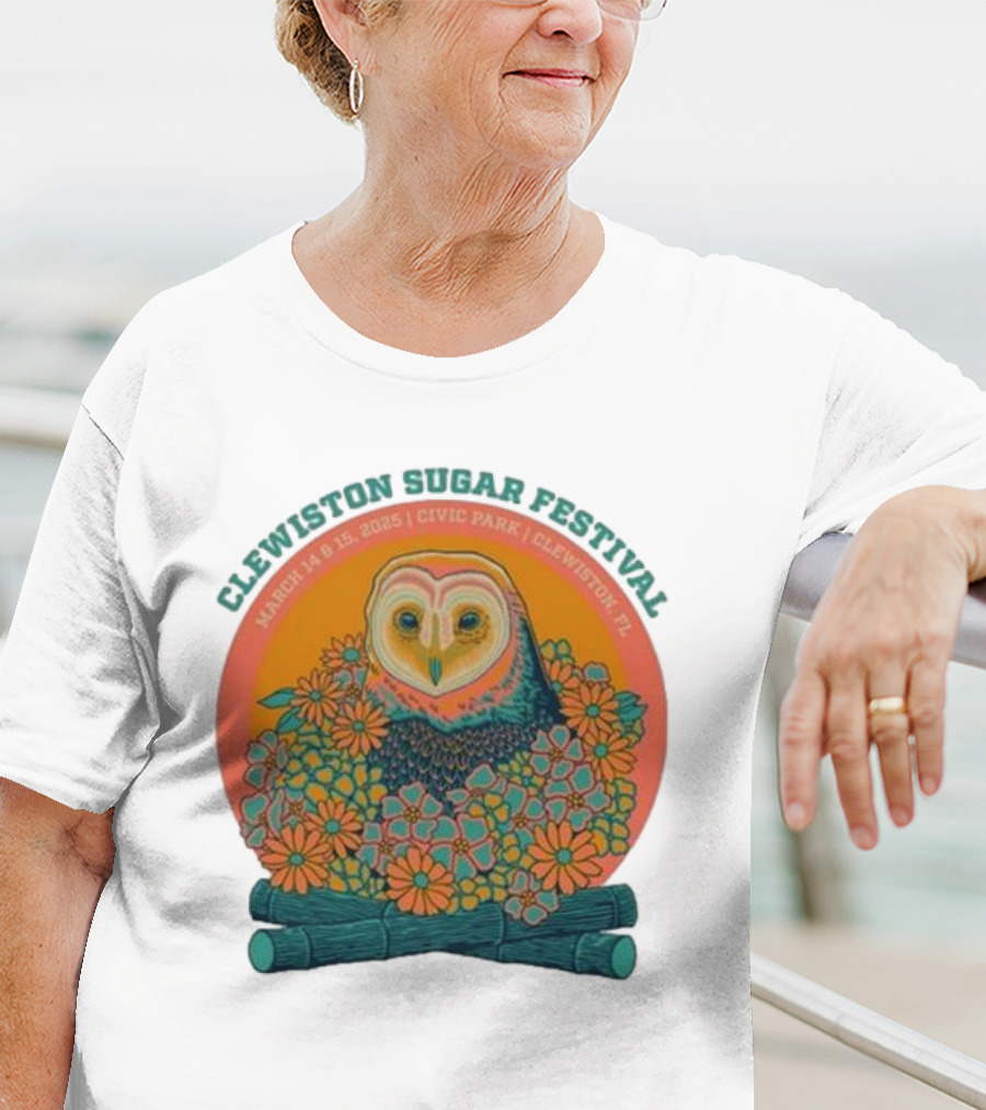 Clewiston Sugar Festival March 14-15 2025 Civic Park Clewiston FL Owl And Flowers T-Shirt