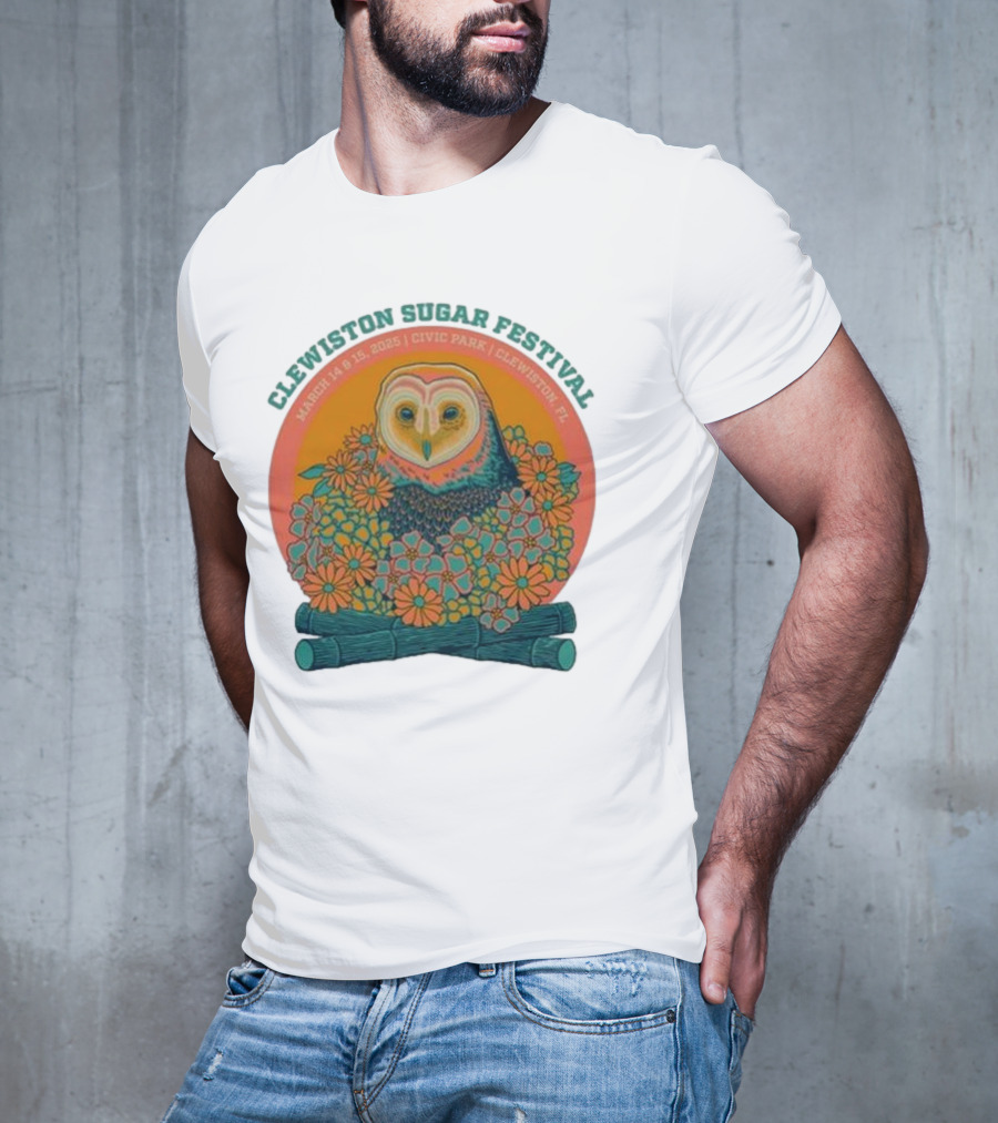 Clewiston Sugar Festival March 14-15 2025 Civic Park Clewiston FL Owl And Flowers T-Shirt