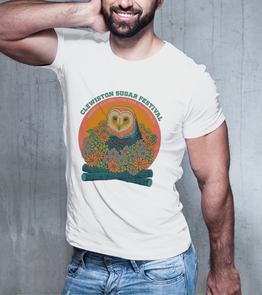 Clewiston Sugar Festival March 14-15 2025 Civic Park Clewiston FL Owl And Flowers T-Shirt