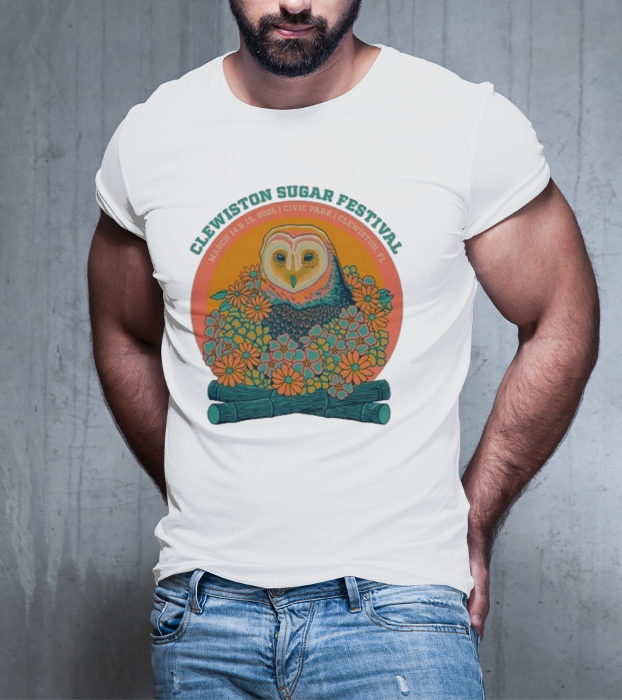 Clewiston Sugar Festival March 14-15 2025 Civic Park Clewiston FL Owl And Flowers T-Shirt