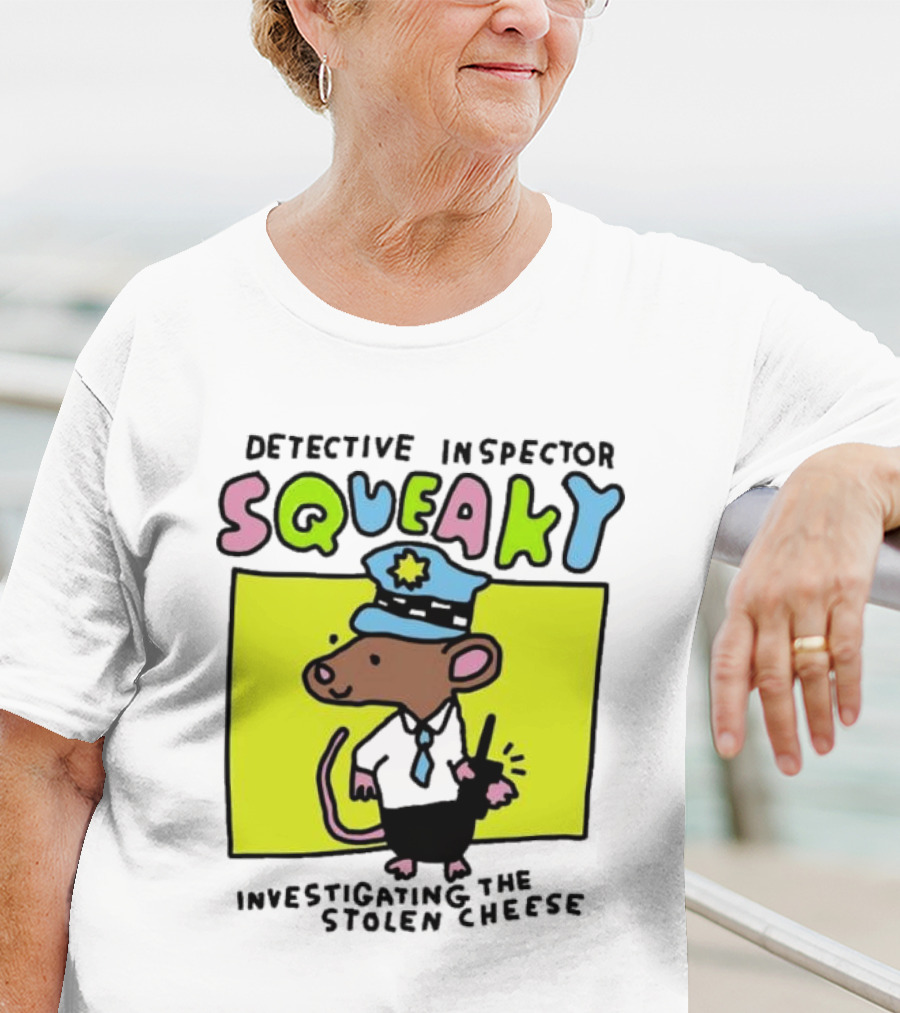 Detective Inspector Squeaky Investigating The Stolen Cheese Mouse Policeman Cartoon T-Shirt