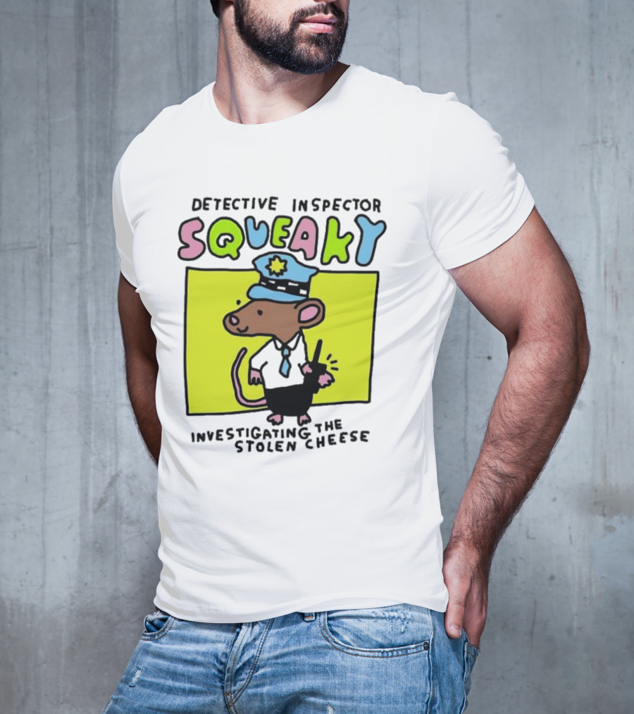 Detective Inspector Squeaky Investigating The Stolen Cheese Mouse Policeman Cartoon T-Shirt