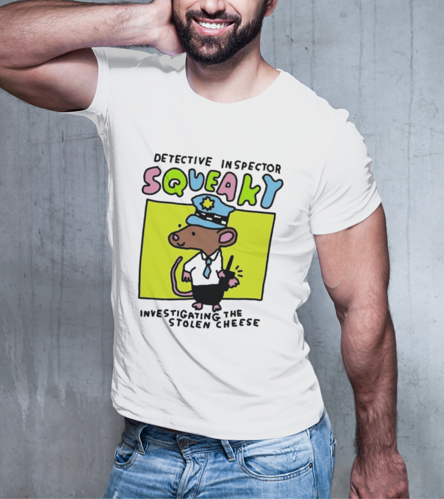 Detective Inspector Squeaky Investigating The Stolen Cheese Mouse Policeman Cartoon T-Shirt