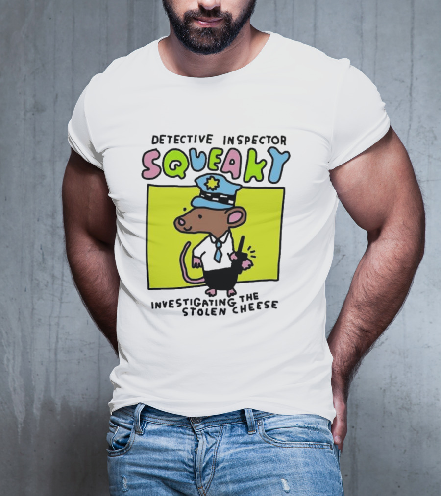 Detective Inspector Squeaky Investigating The Stolen Cheese Mouse Policeman Cartoon T-Shirt