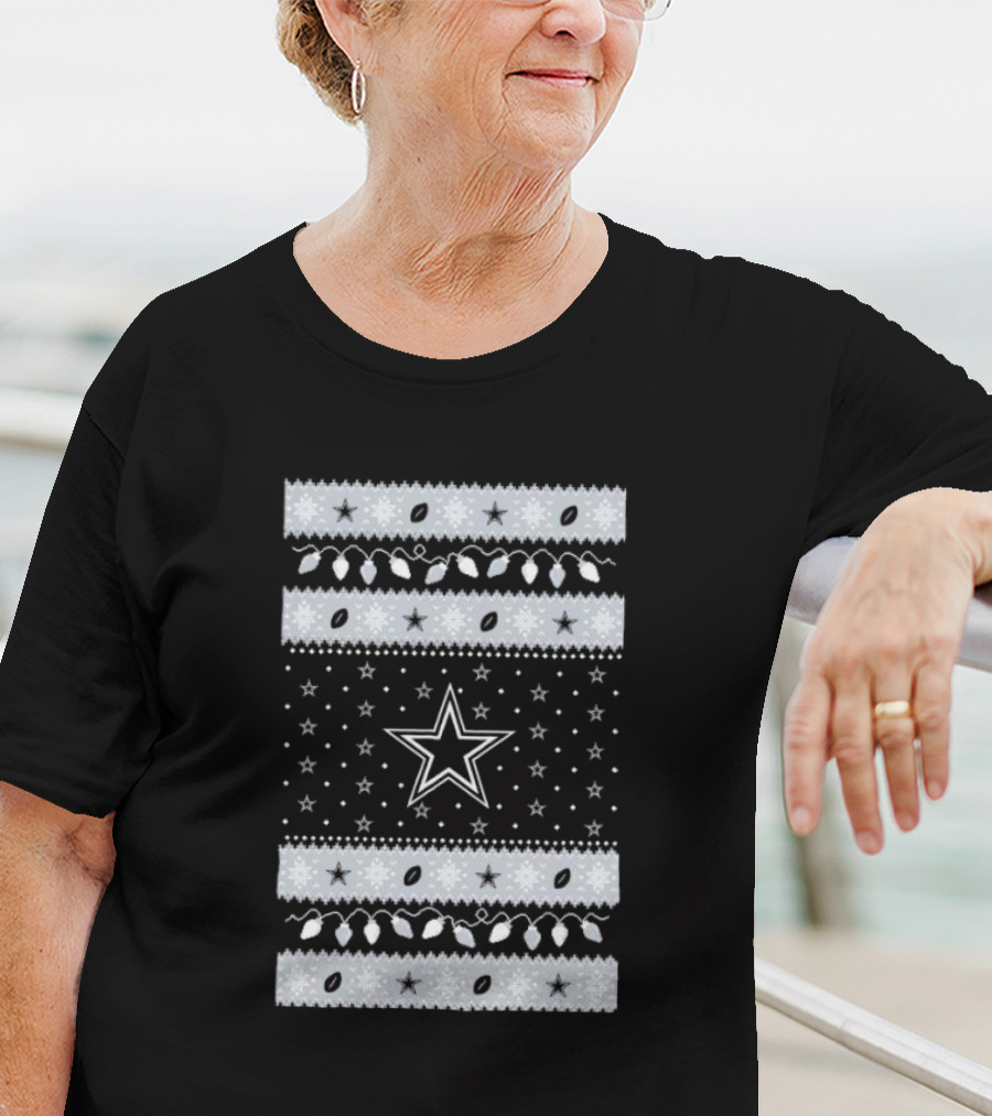 Dallas Cowboys Star Holiday Lights Merry Christmas T-Shirt