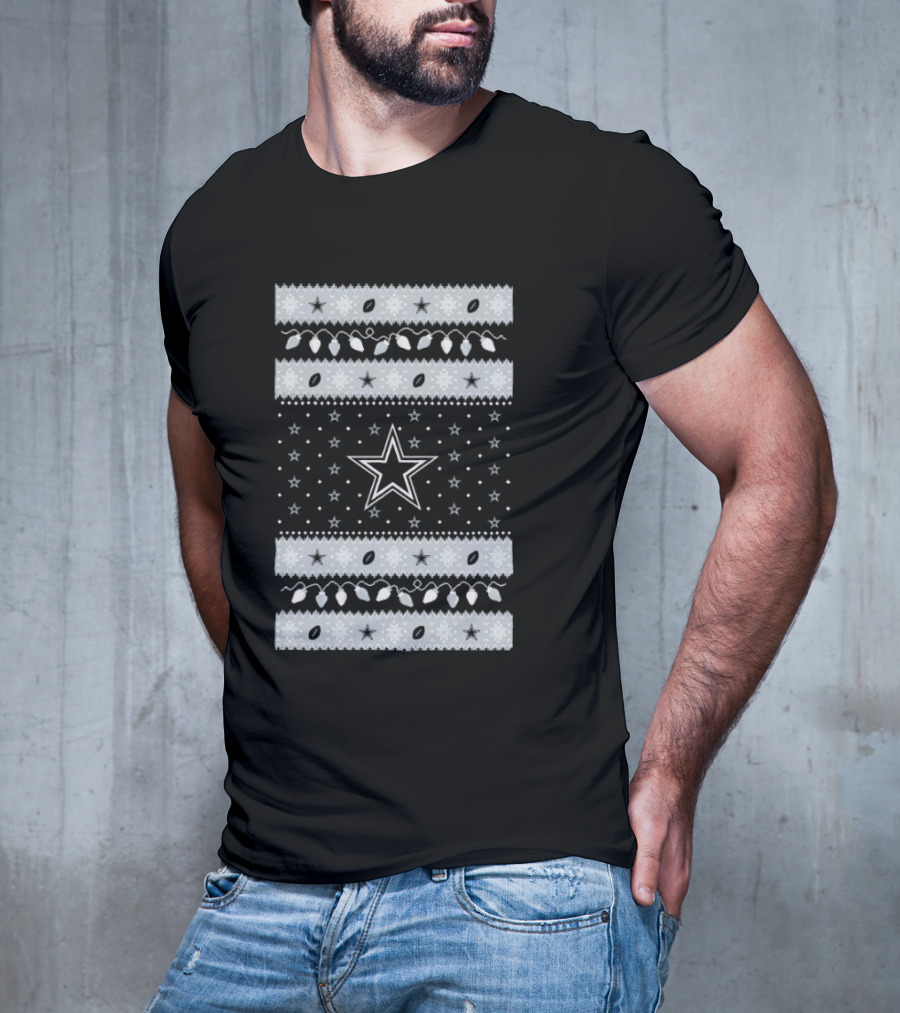 Dallas Cowboys Star Holiday Lights Merry Christmas T-Shirt
