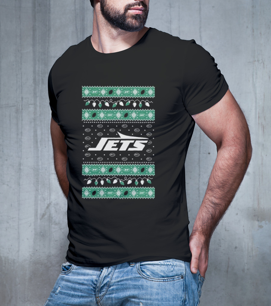 New York Jets Christmas Lights Holiday T-Shirt
